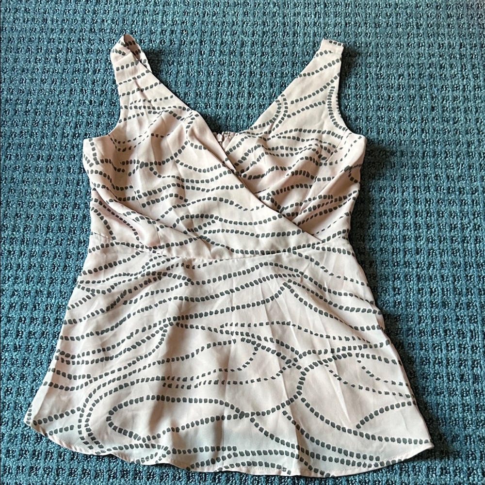 CAbi Cream and Gray Patterned Blouse